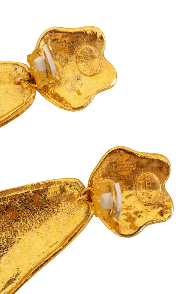 Vintage Sonia Rykiel Carved Leaf Drop Earrings top signatures @ Recess LA