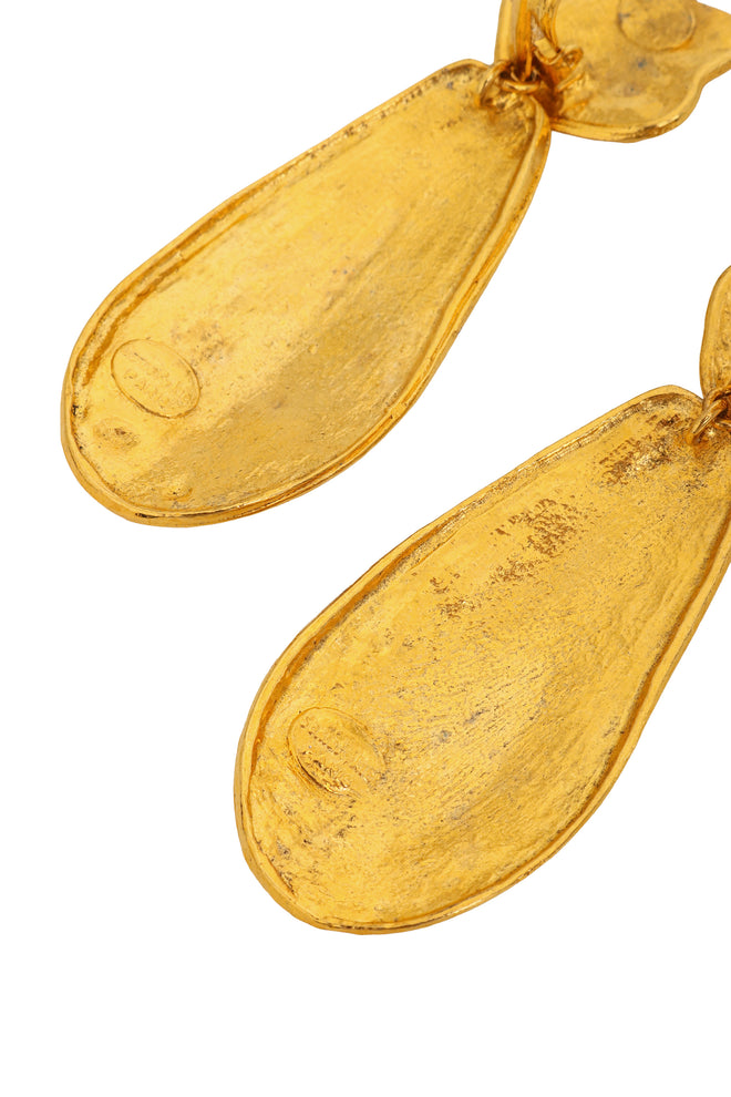Vintage Sonia Rykiel Carved Leaf Drop Earrings bottom signatures @ Recess LA