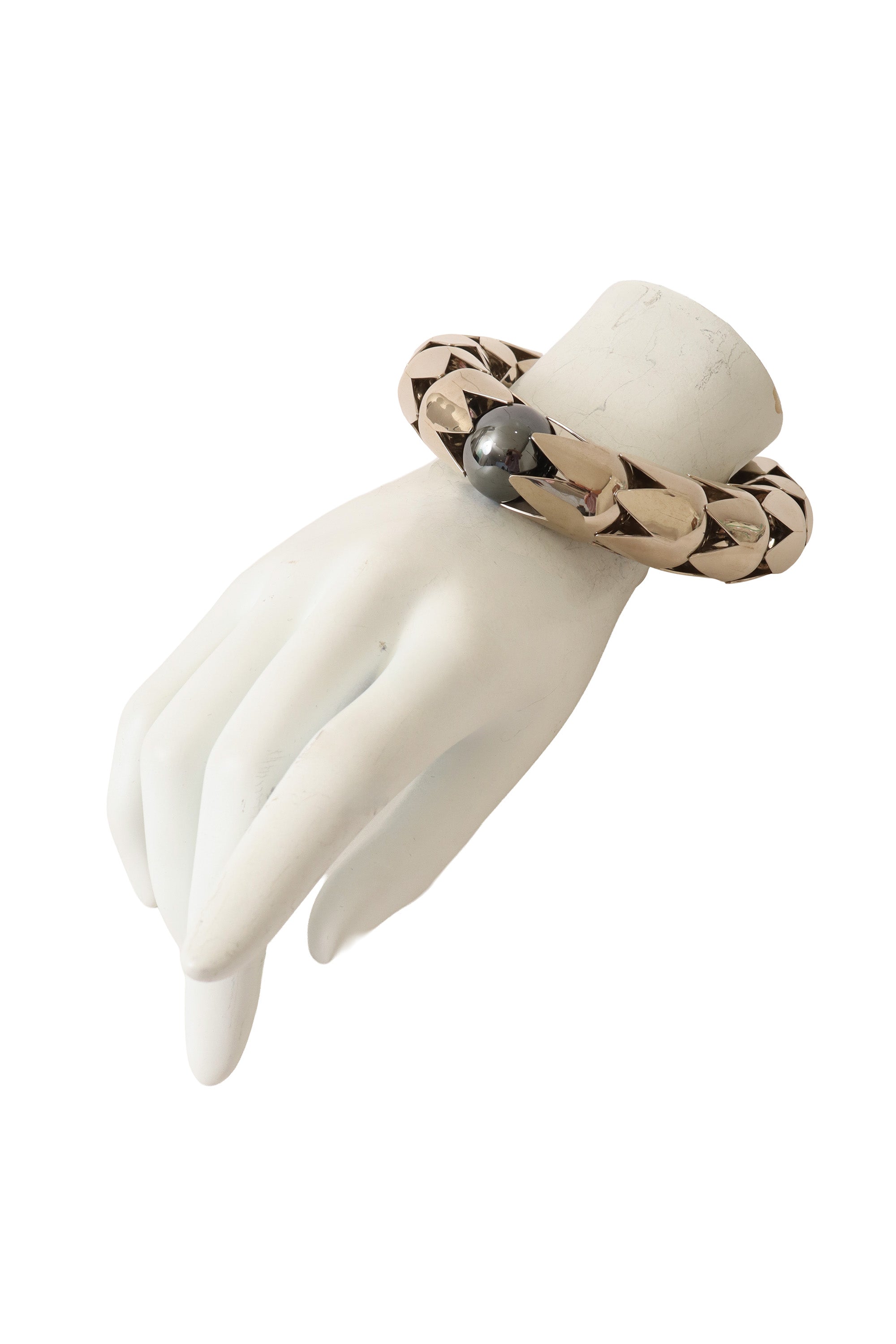 Chrome Armor Link Bracelet on mannequin hand @ Recess LA
