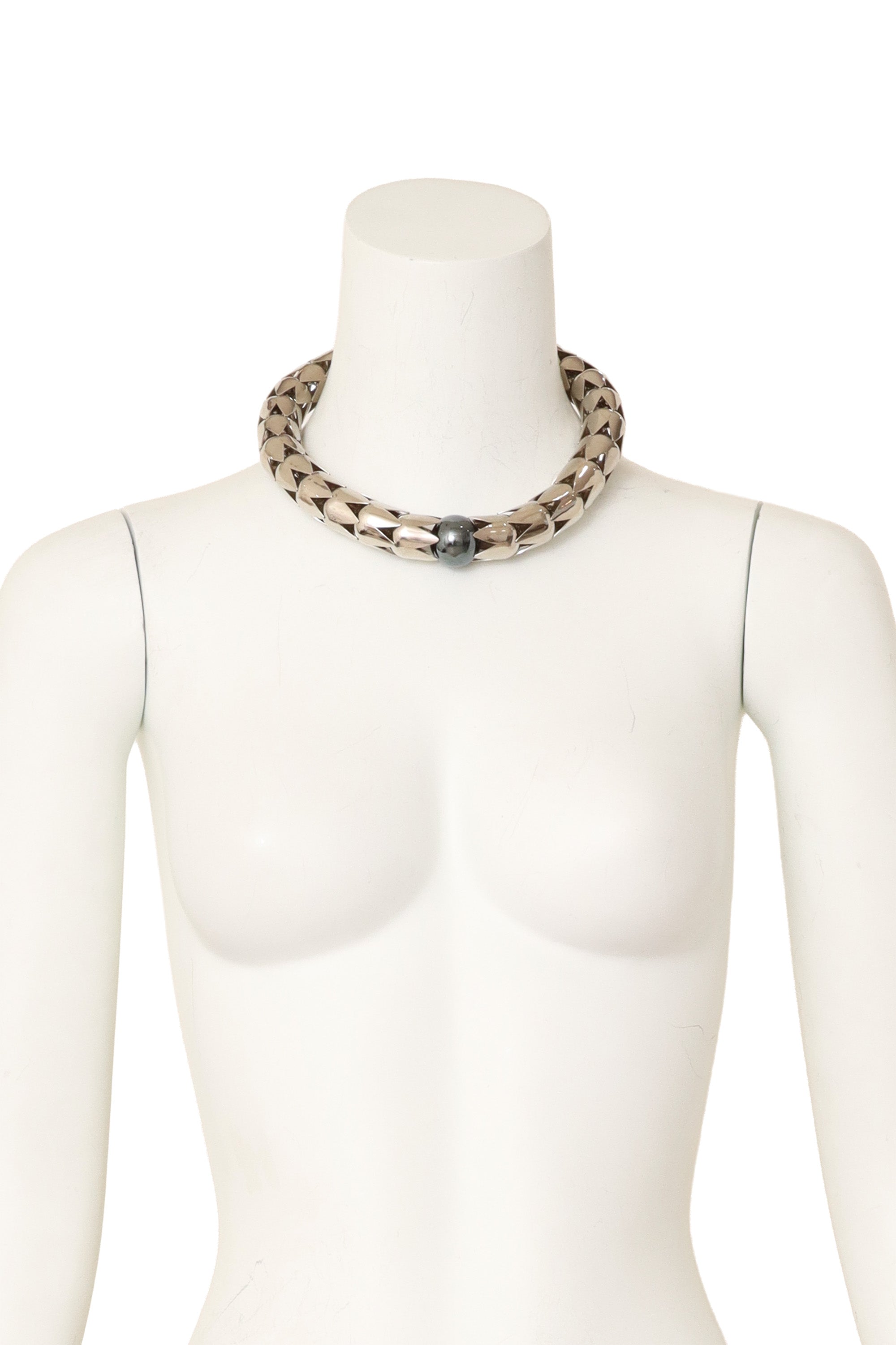 Chrome Armor Link Necklace on mannequin @ Recess LA