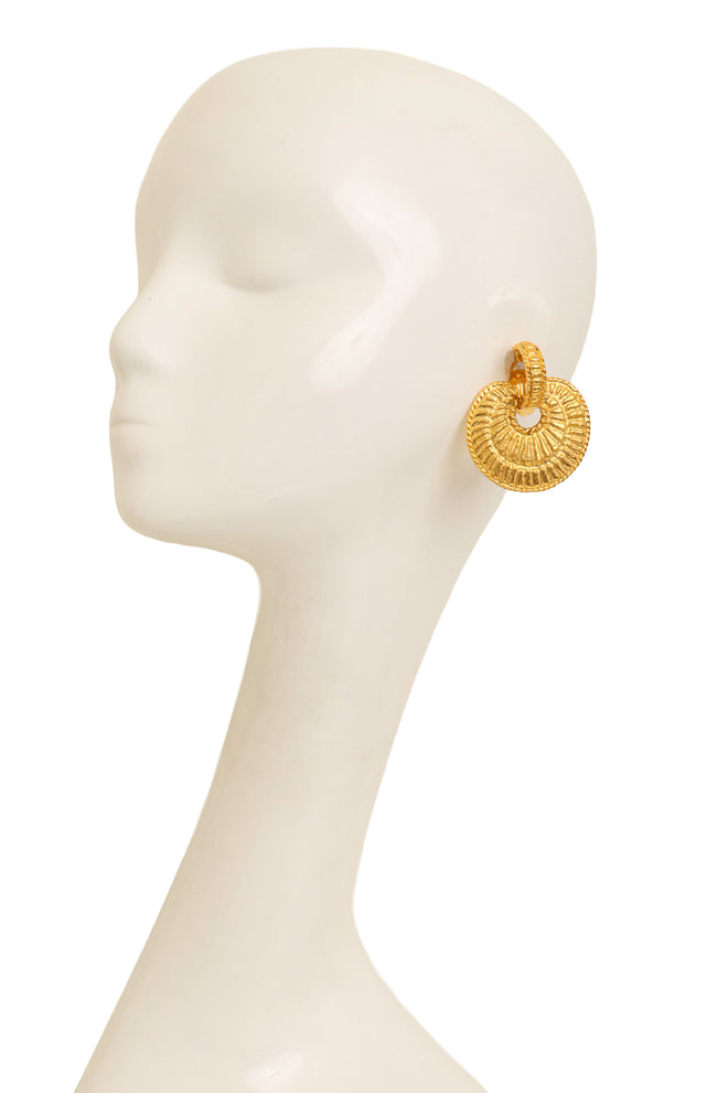 Vintage Sonia Rykiel Textured Scallop Drop Earrings on mannequin @ Recess LA