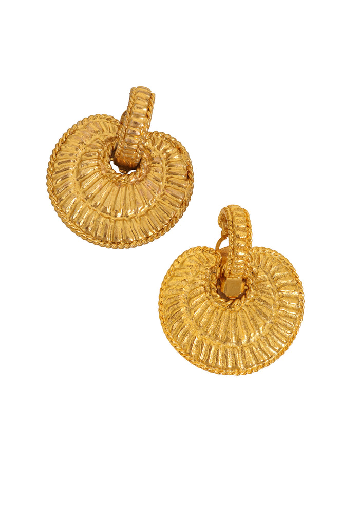 Vintage Sonia Rykiel Textured Scallop Drop Earrings close @ Recess LA