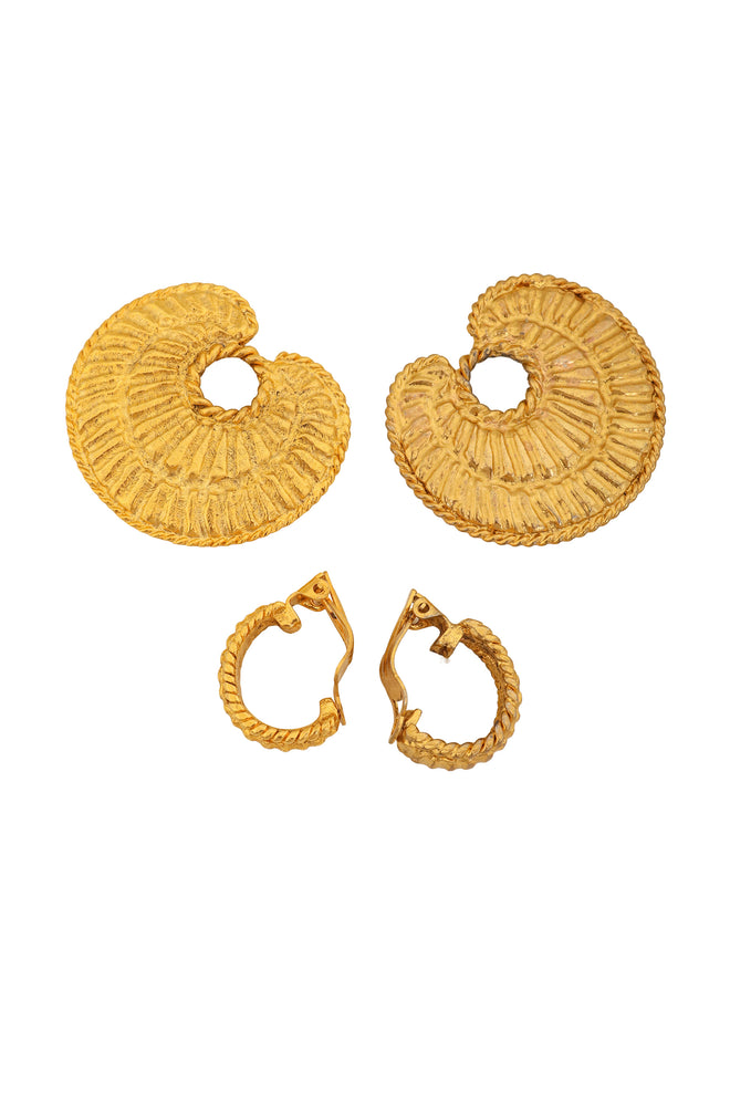 Vintage Sonia Rykiel Textured Scallop Drop Earrings hoops detached @ Recess LA