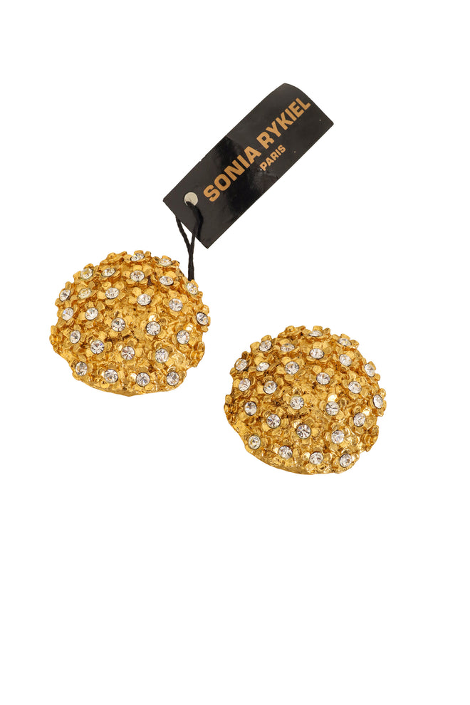 Vintage Sonia Rykiel Crystal Dome Button Earrings flat with tag @ Recess LA