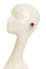 Vintage Sonia Rykiel Ruby Crystal Drop Button Earrings on mannequin @ Recess LA