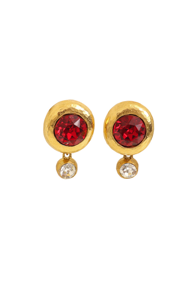 Vintage Sonia Rykiel Ruby Crystal Drop Button Earrings @ Recess LA