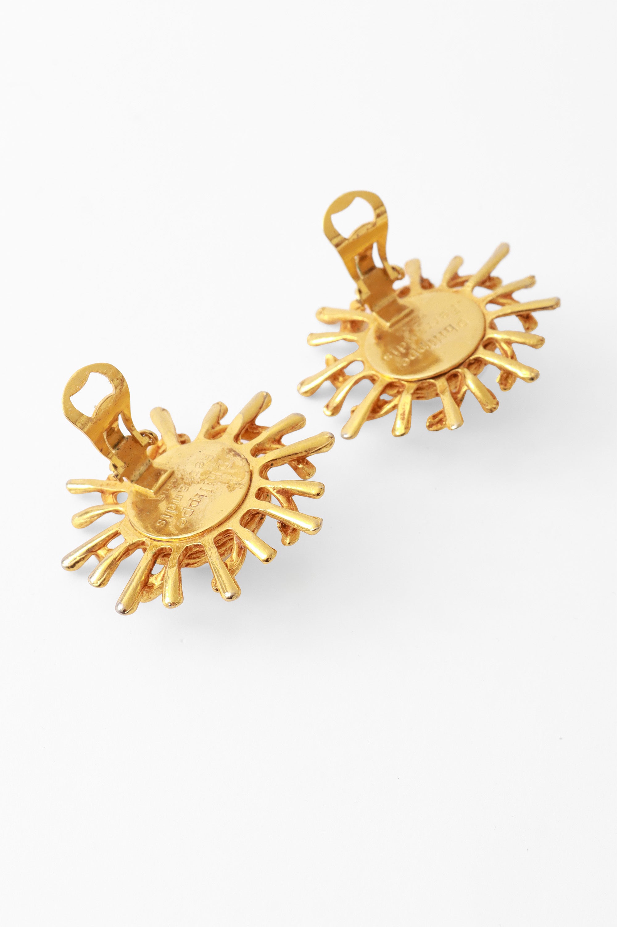 sun button earrings by Philippe Ferrandis backs open @ Recess LA