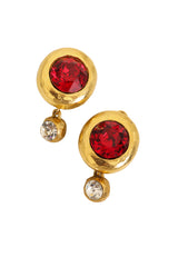 Vintage Sonia Rykiel Ruby Crystal Drop Button Earrings close @ Recess LA