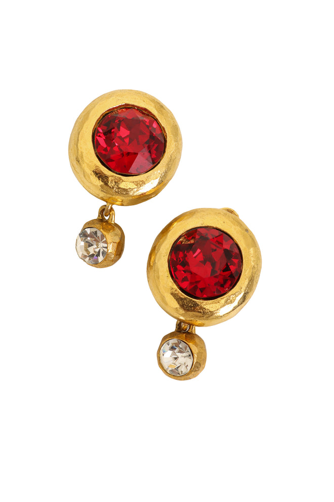 Vintage Sonia Rykiel Ruby Crystal Drop Button Earrings close @ Recess LA