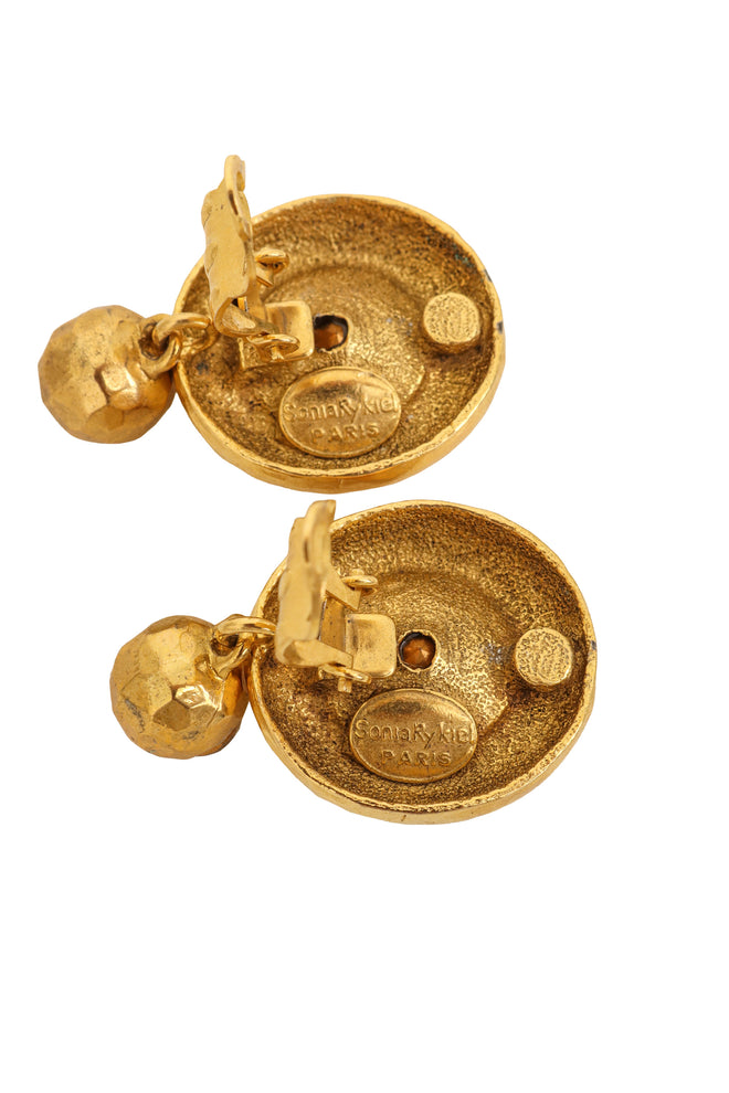 Vintage Sonia Rykiel Ruby Crystal Drop Button Earrings signatures @ Recess LA
