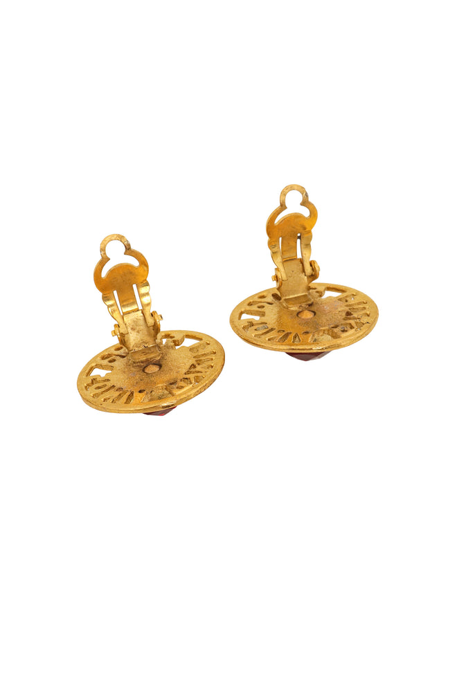 Vintage Sonia Rykiel Crystal Logo Button Earrings backs open @ Recess LA