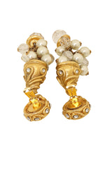 Pearl Bead Drop Conch Earrings downward angle showing clips @ Recess LA 