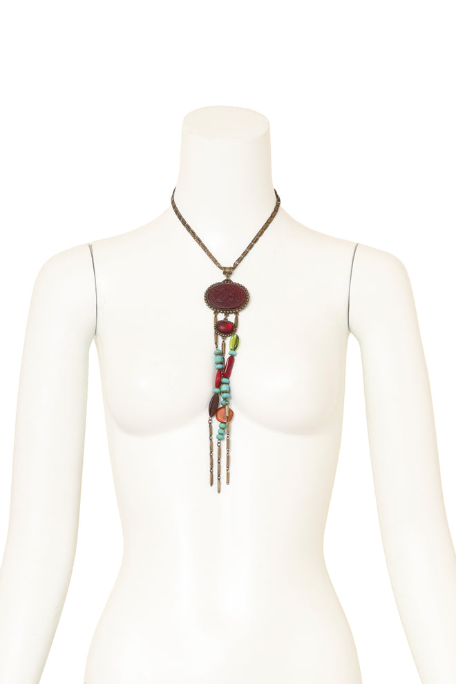 Vintage Babylone Paris Dragon Mirror Pendant Drop Necklace on mannequin @ Recess LA