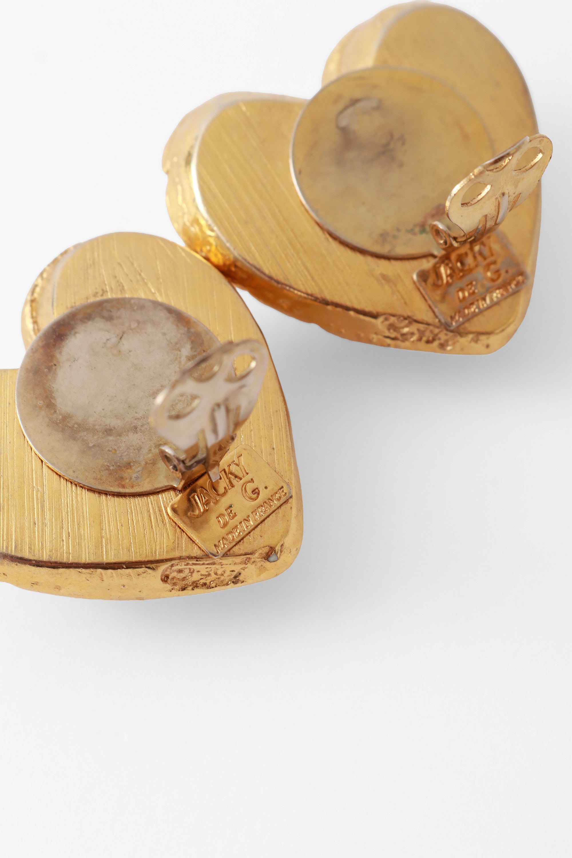 heart button earrings by Jacky De G cartouche @ Recess LA