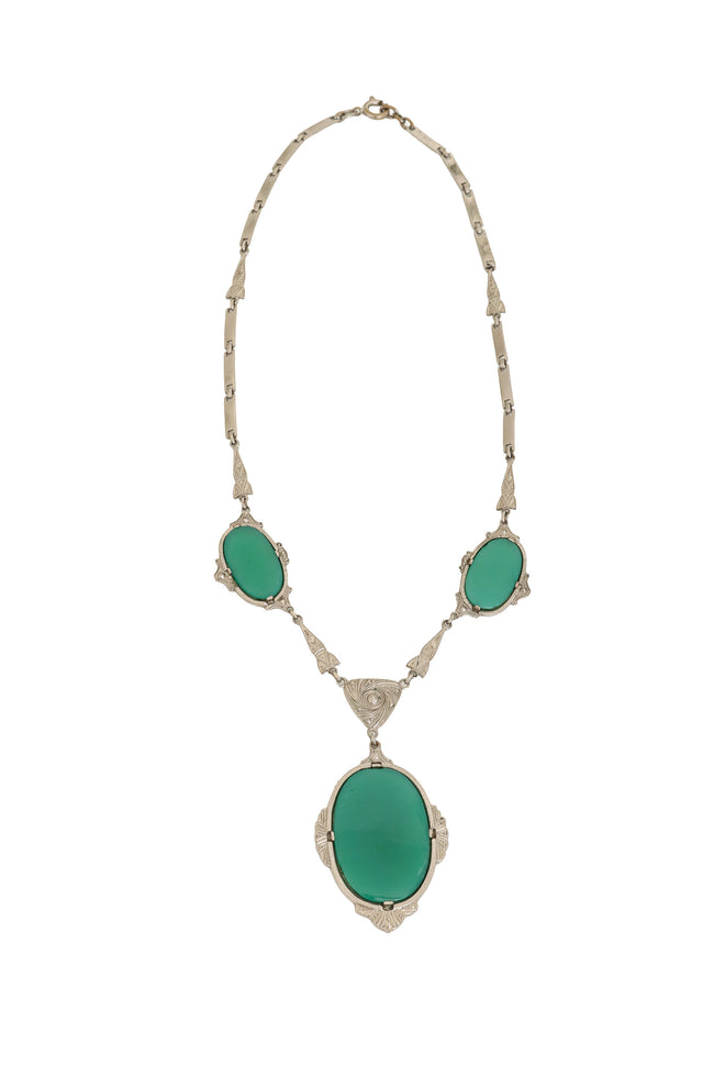Unsigned Vintage Art Deco Glass Drop Necklace @ Recess LA