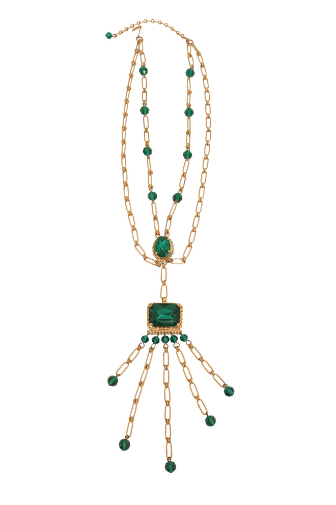 Vintage Layered Crystal Fringe Pendant Necklace @ Recess LA