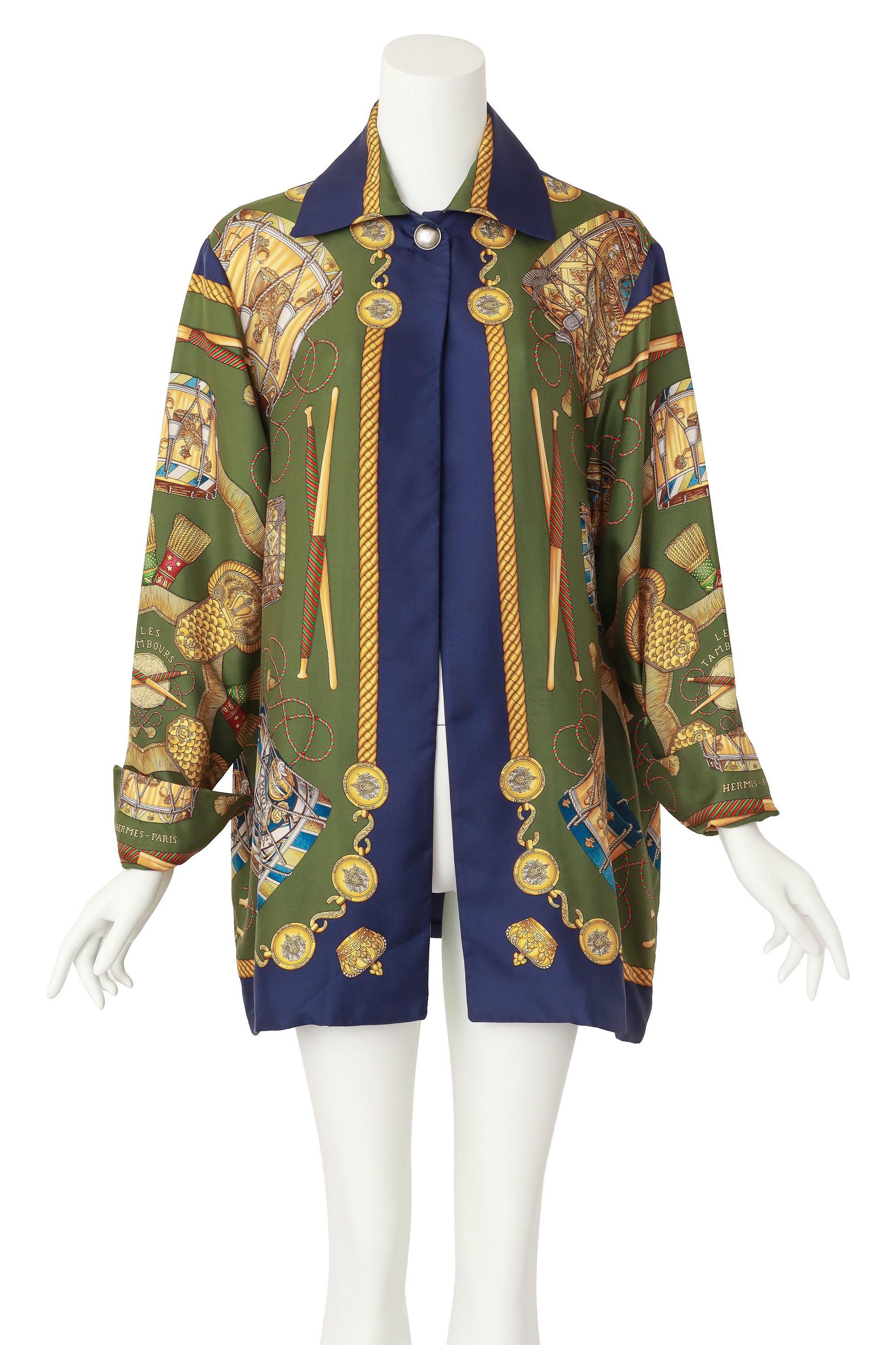 silk drum print blouse by Hermes on mannequin @ Recess LA