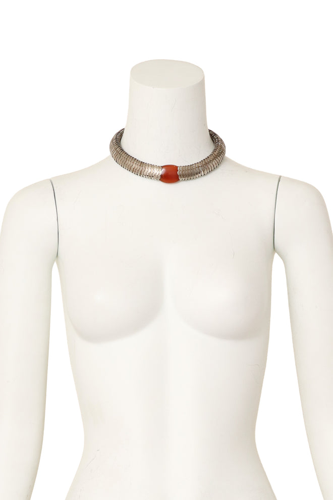 Scaled metal collar necklace on mannequin @ Recess LA