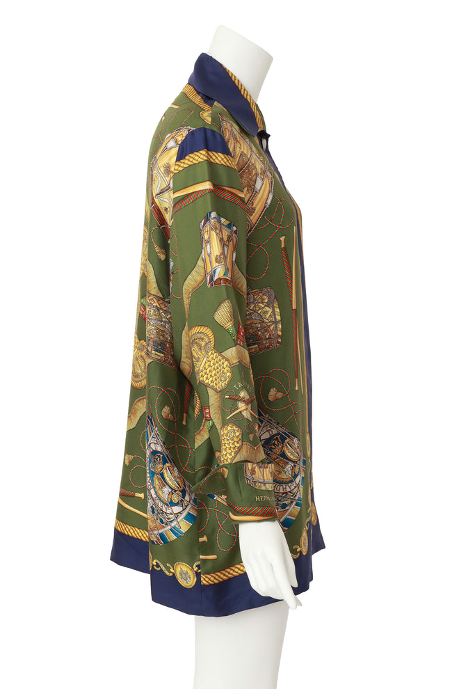silk drum print blouse by Hermes on mannequin side @ Recess LA