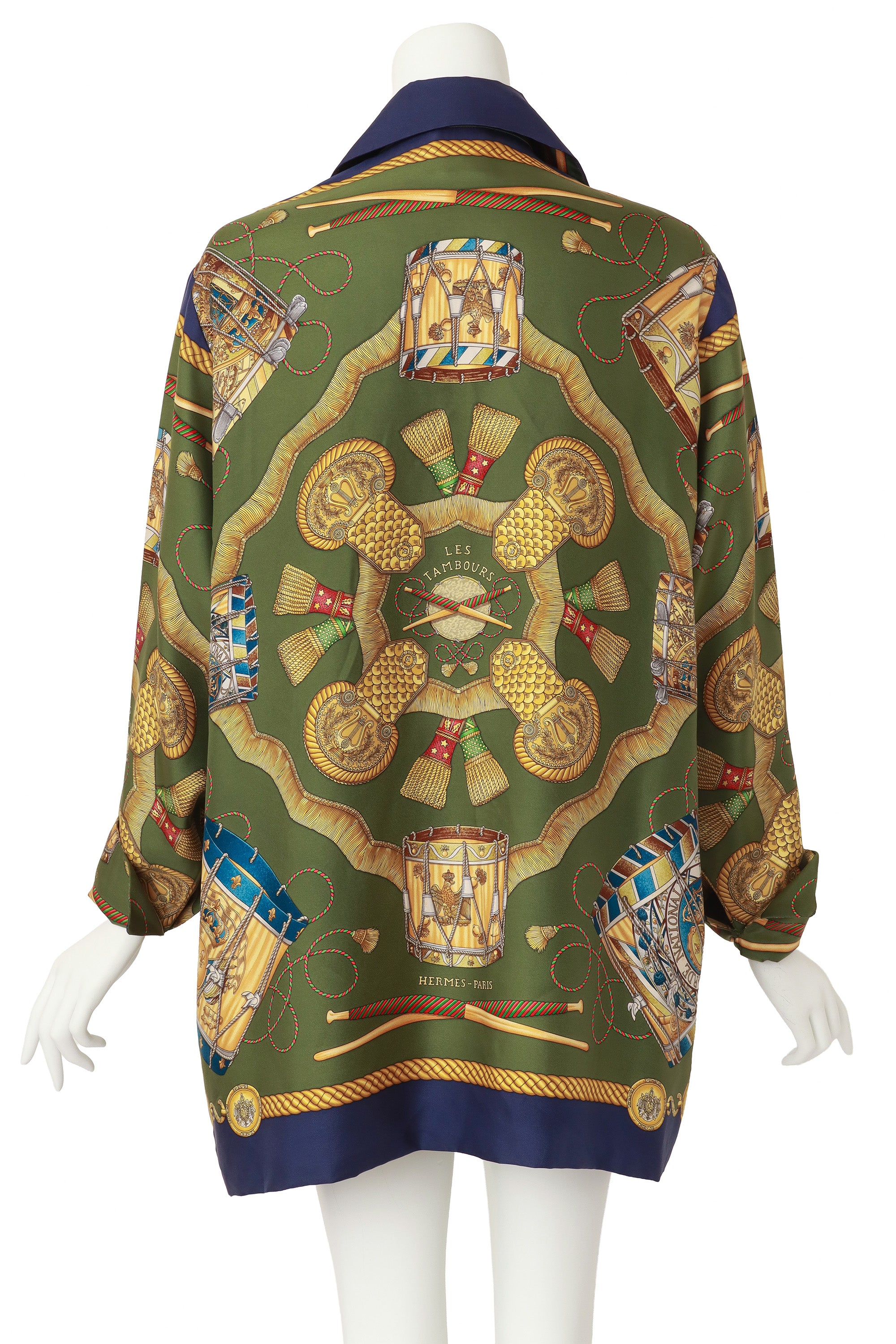 silk drum print blouse by Hermes on mannequin back @ Recess LA