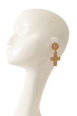 Crystal cross drop earrings on mannequin @ Recess LA 