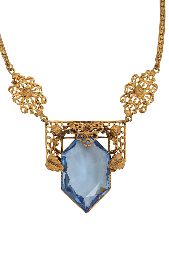 Unsigned Vintage Art Deco Crystal Necklace pendant closeup @ Recess LA