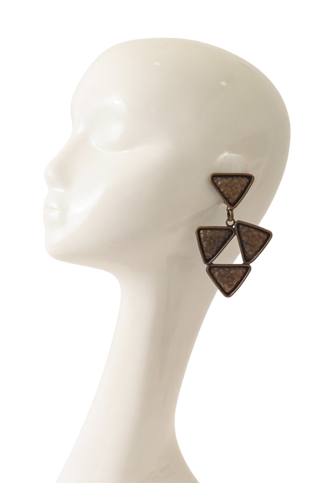 Triangle drop earrings by Premier Etage Paris on mannequin @ Recess LA 