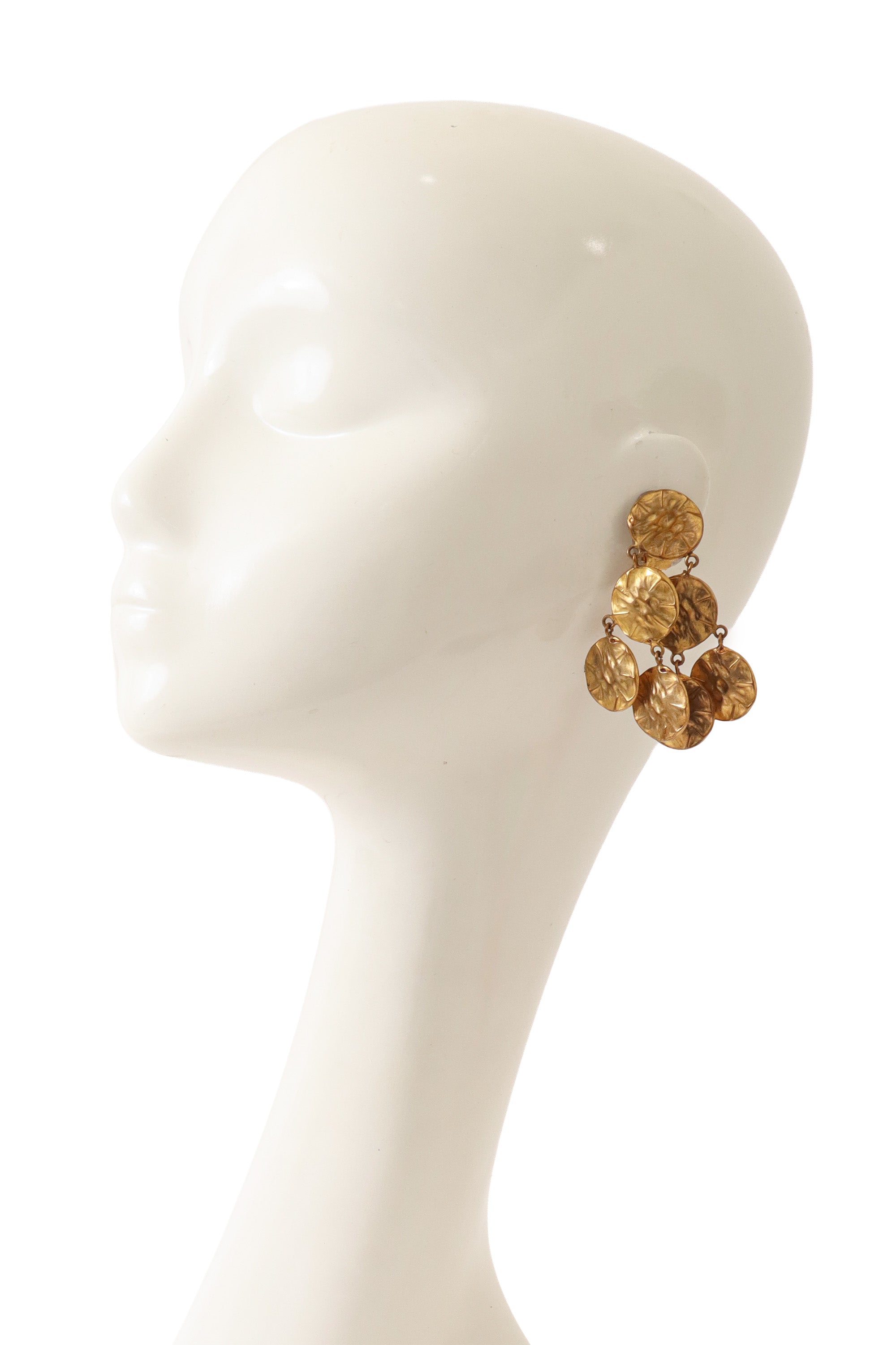 Disc cluster drop earrings on mannequin @ Recess LA 