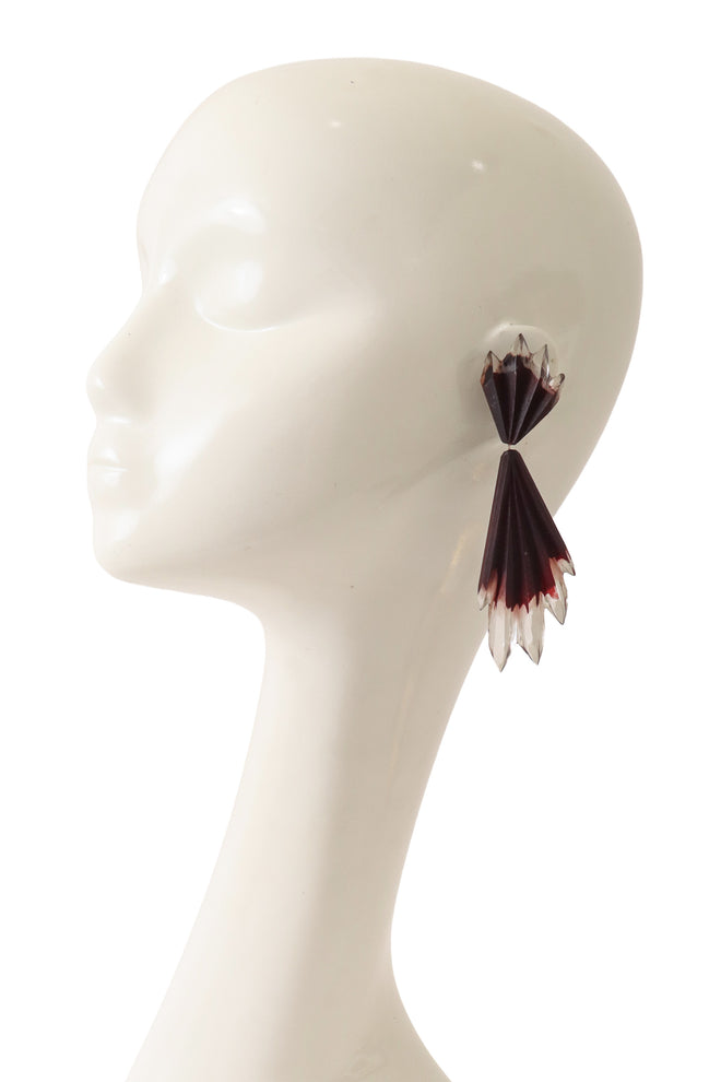Faceted resin drop earrings on mannequin @ Recess LA 