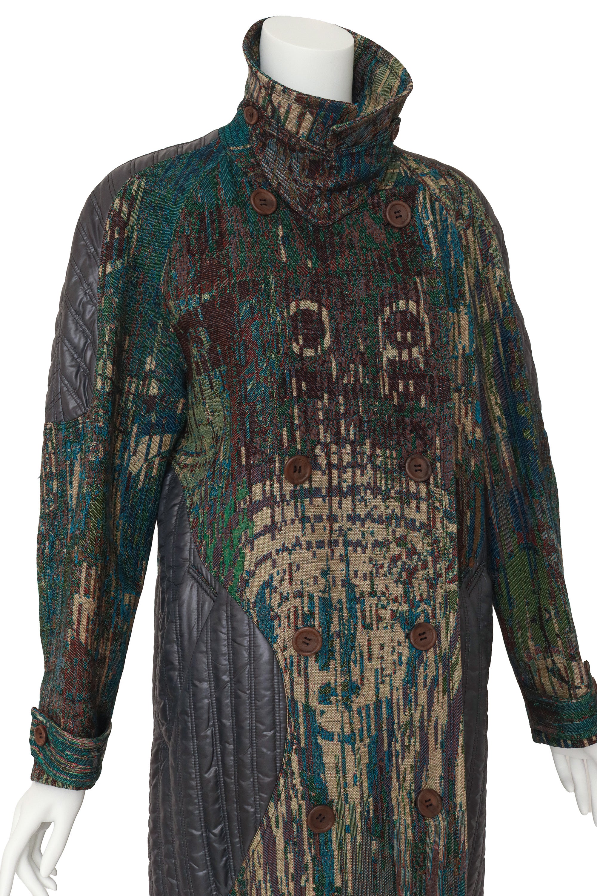 jacquard coat by Issey Miyake on mannequin close collar up @ Recess LA