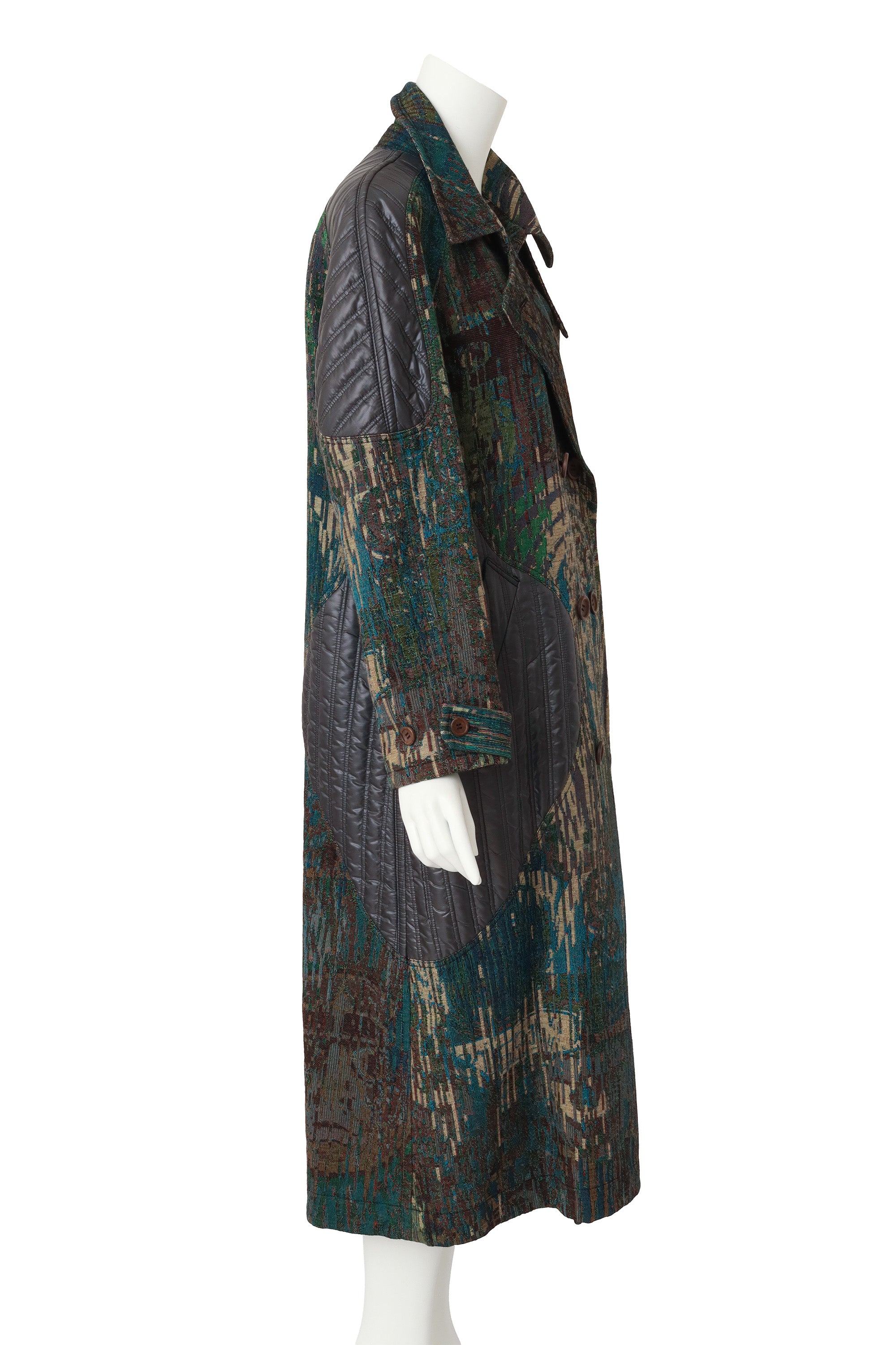 jacquard coat by Issey Miyake on mannequin side @ Recess LA