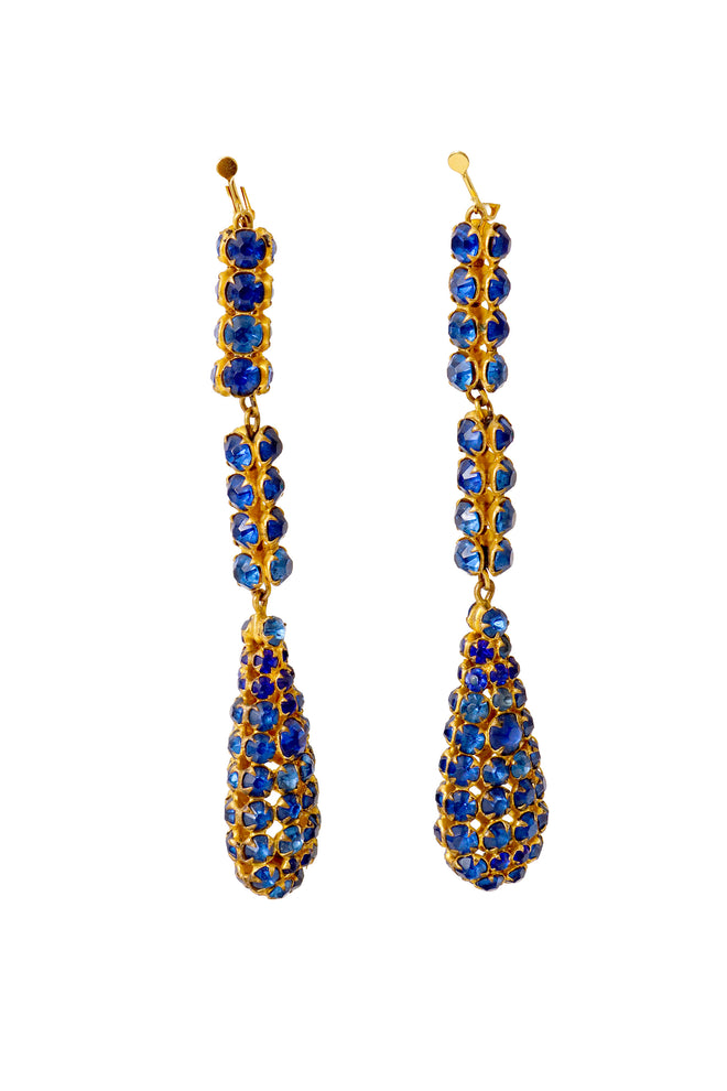Cobalt crystal teardrop earrings @ Recess LA