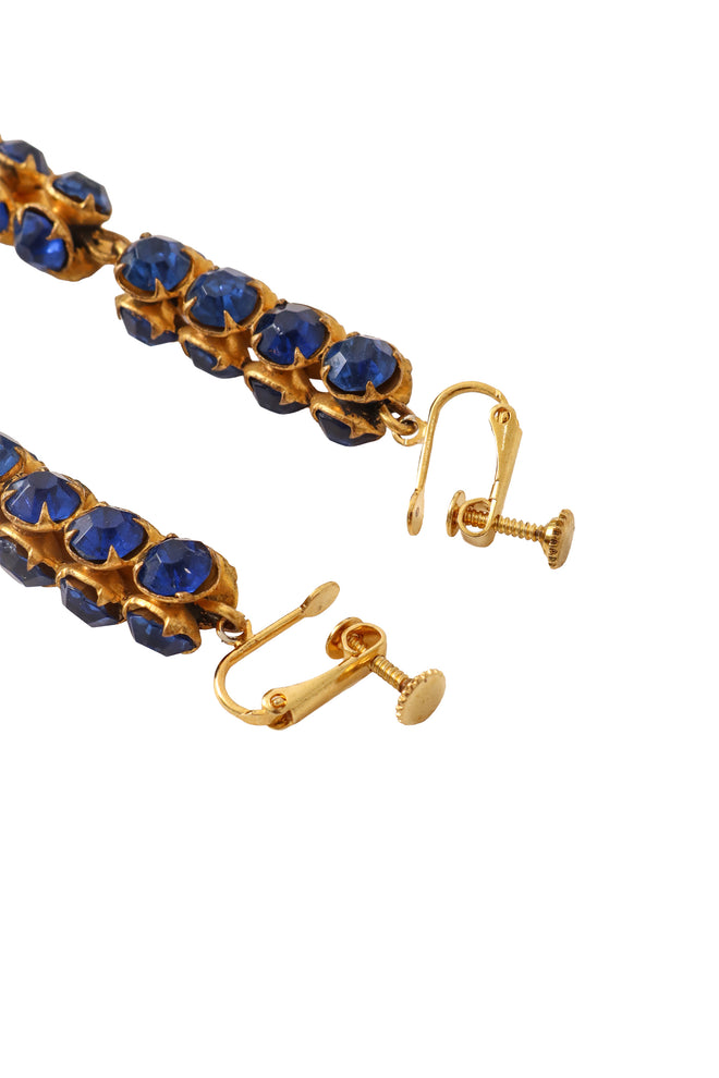 Cobalt crystal teardrop earrings screw backs open @ Recess LA