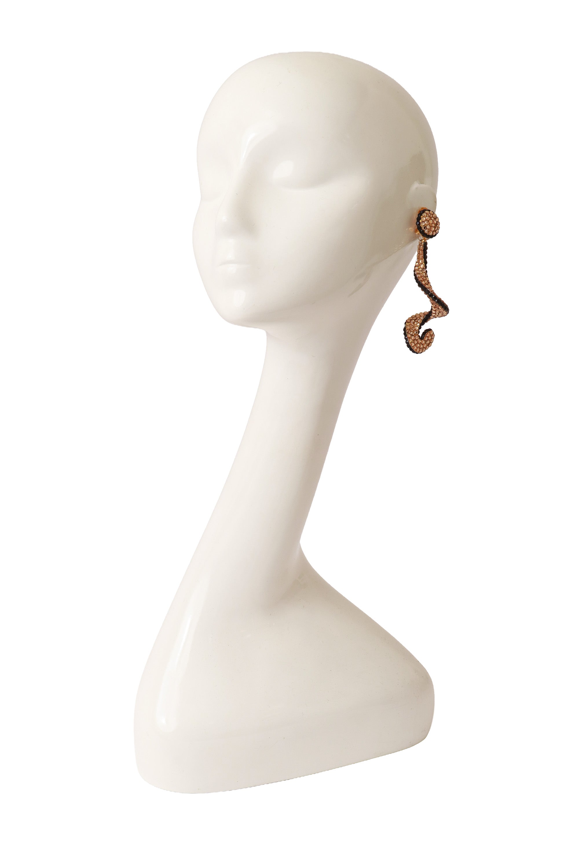 Spiral rhinestone earrings by Richard Kerr on mannequin @ Recess LA