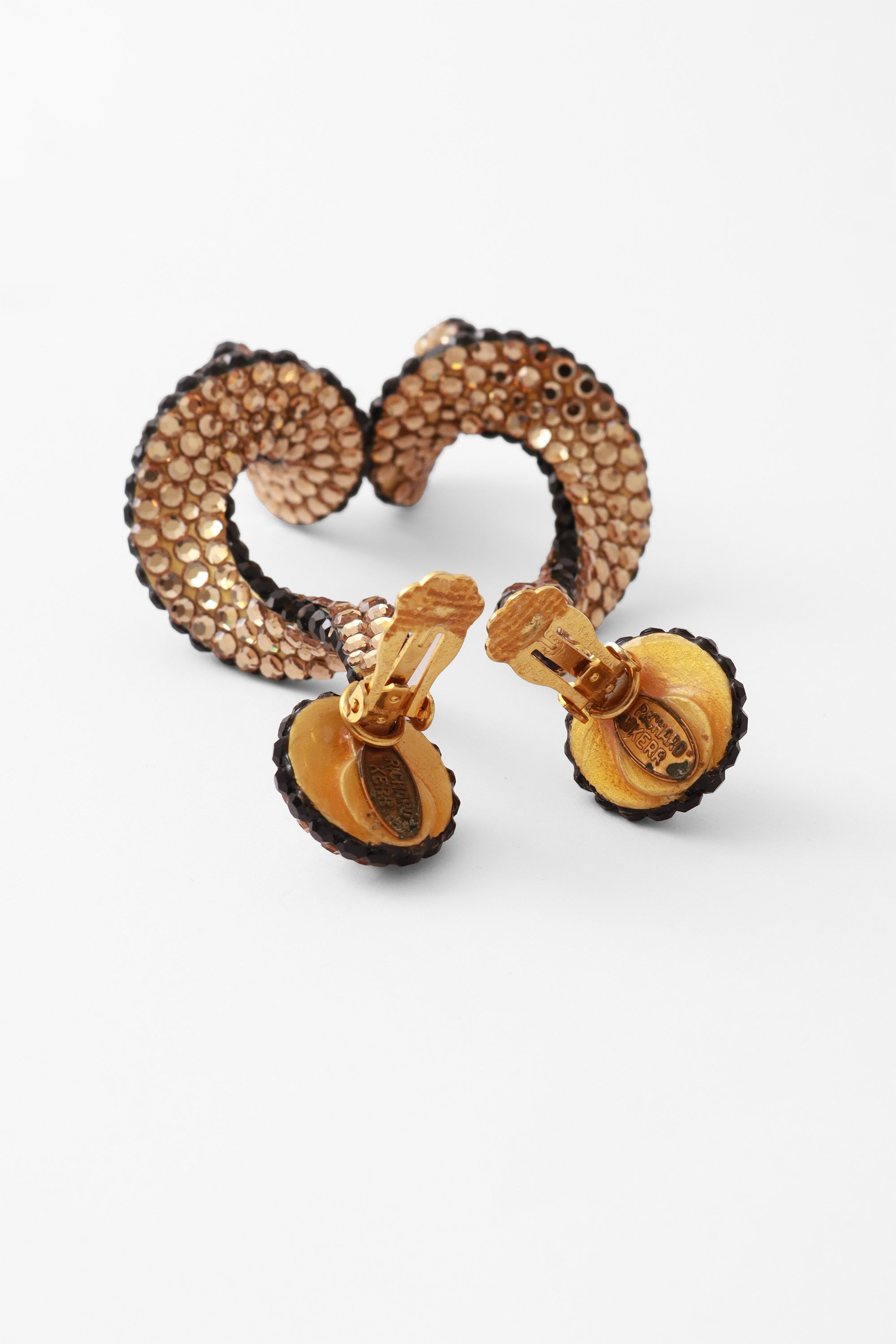 Spiral rhinestone earrings by Richard Kerr backs open @ Recess LA