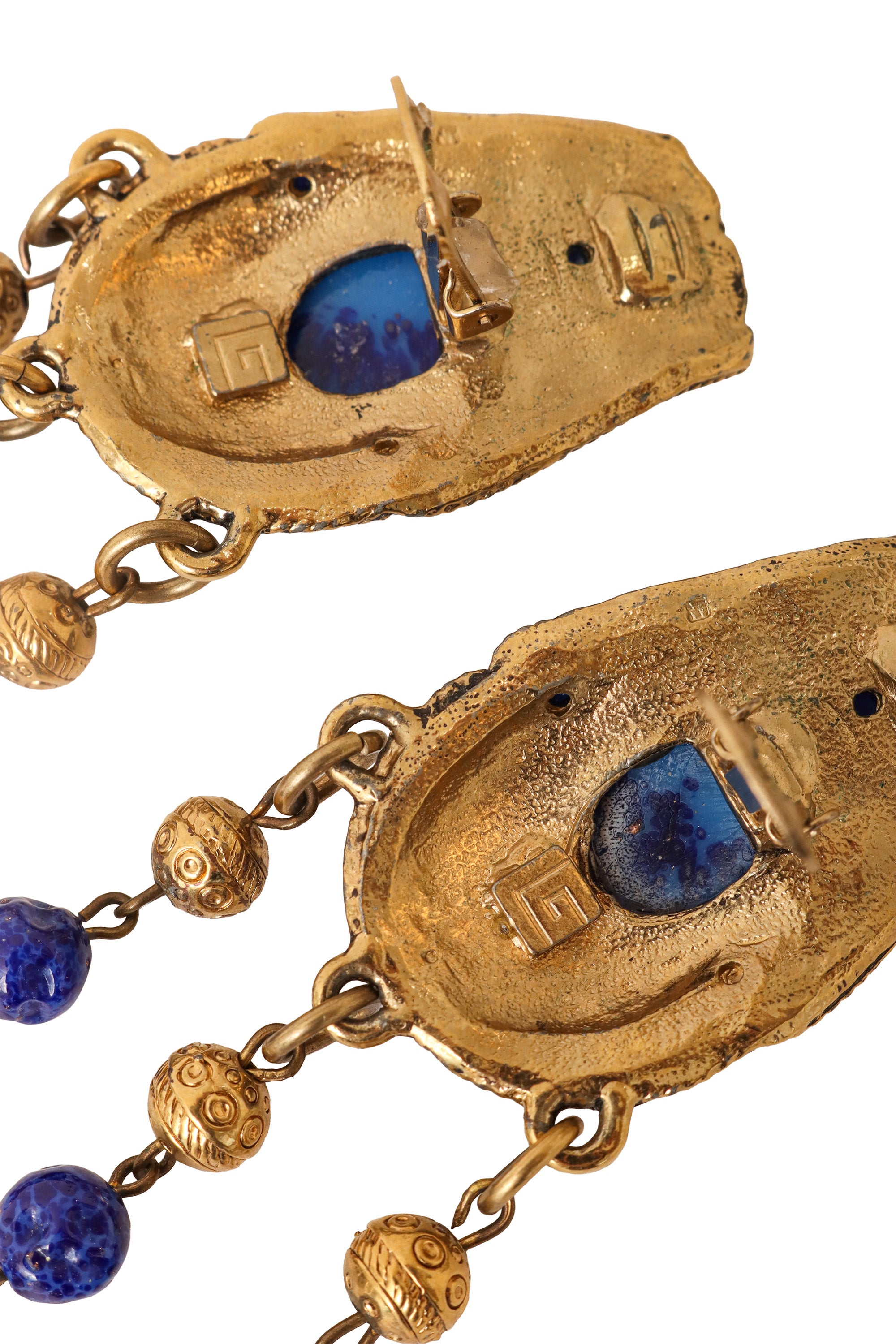 Cabochon drop earrings by Guy Laroche up close signature and clips @ Recess LA 