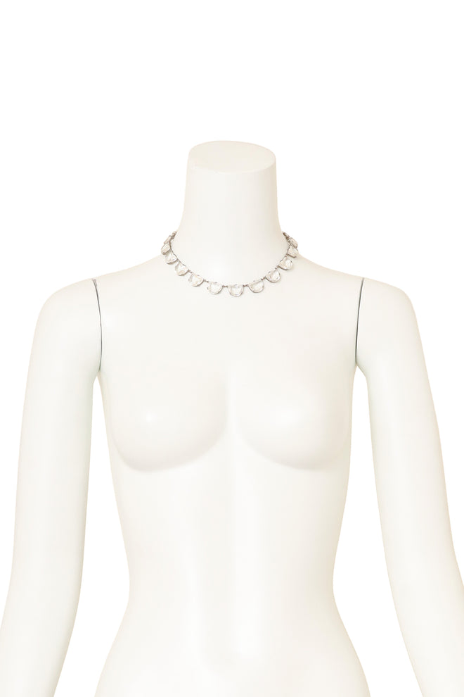 Vintage Sterling Crystal Crescent Necklace on mannequin @ Recess LA