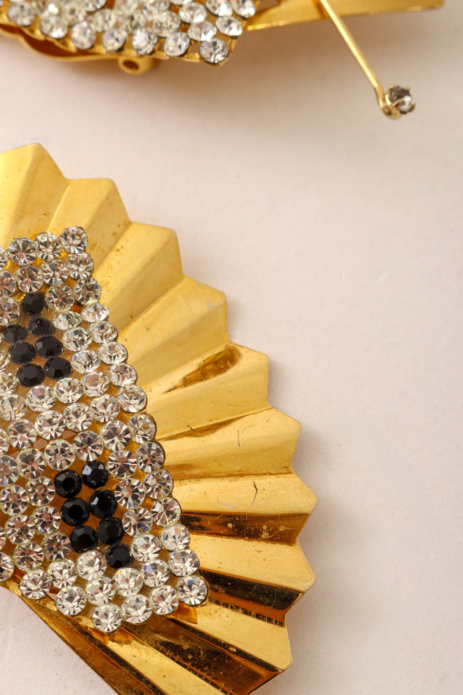 Fan motif earrings by L. DeMaria up close wear @ Recess LA 