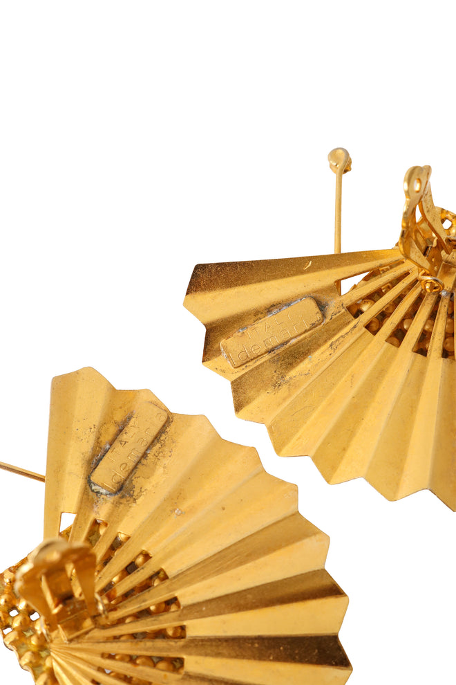 Fan motif earrings by L. DeMaria backside up close and signature @ Recess LA 