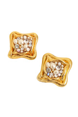 Vintage Jacky de G square Cluster Button Earrings close @ Recess LA
