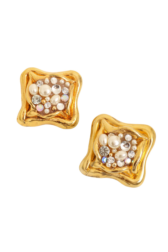 Vintage Jacky de G square Cluster Button Earrings close @ Recess LA
