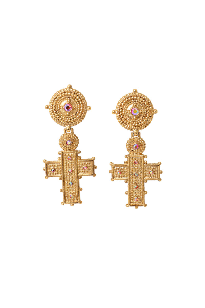 Crystal cross drop earrings @ Recess LA