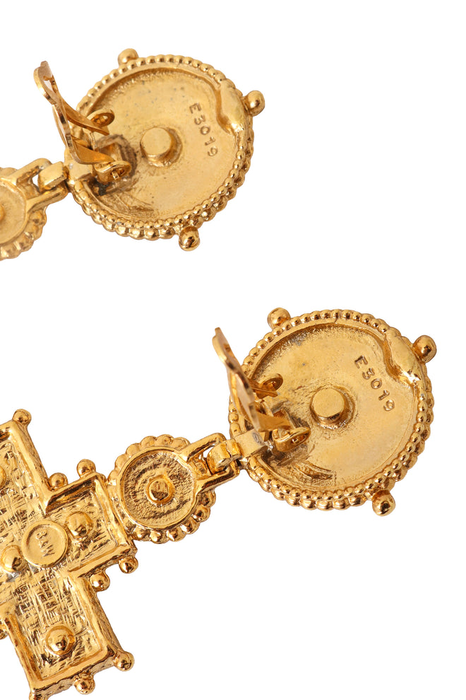 Crystal cross drop earrings clip backs and signature @ Recess LA 