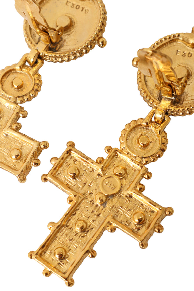Crystal cross drop earrings backside up close @ Recess LA 