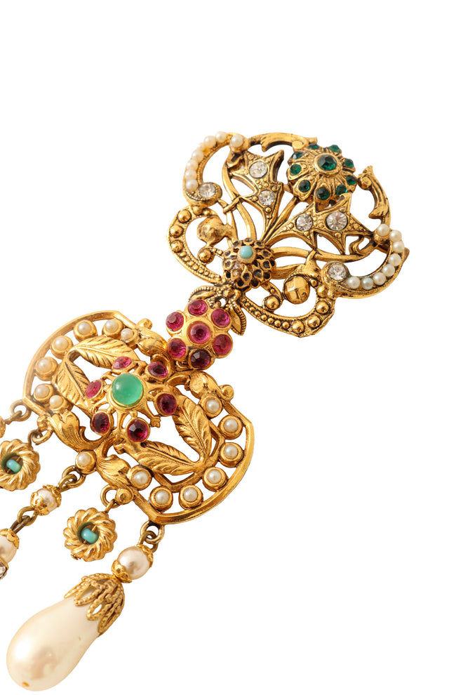 Jeweled Renaissance revival drop brooch up close @ Recess LA 