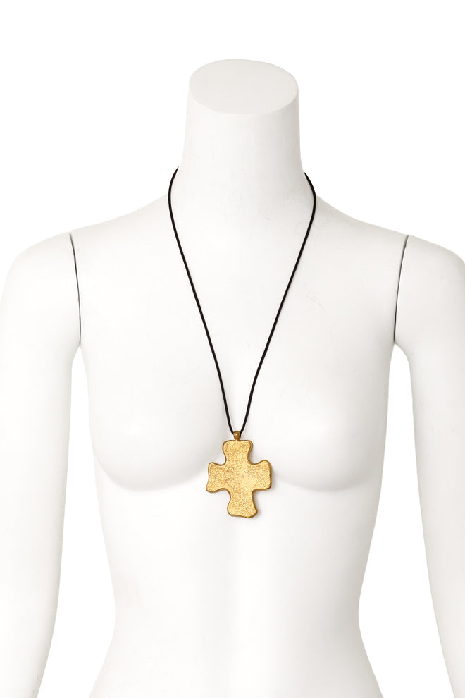 Abstract Hammered Cross Necklace on mannequin @ Recess LA