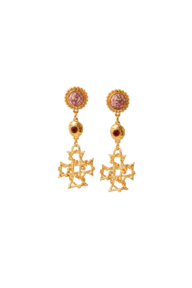 Celtic cross drop earrings by Hannah Bernhard @ Recess LA 