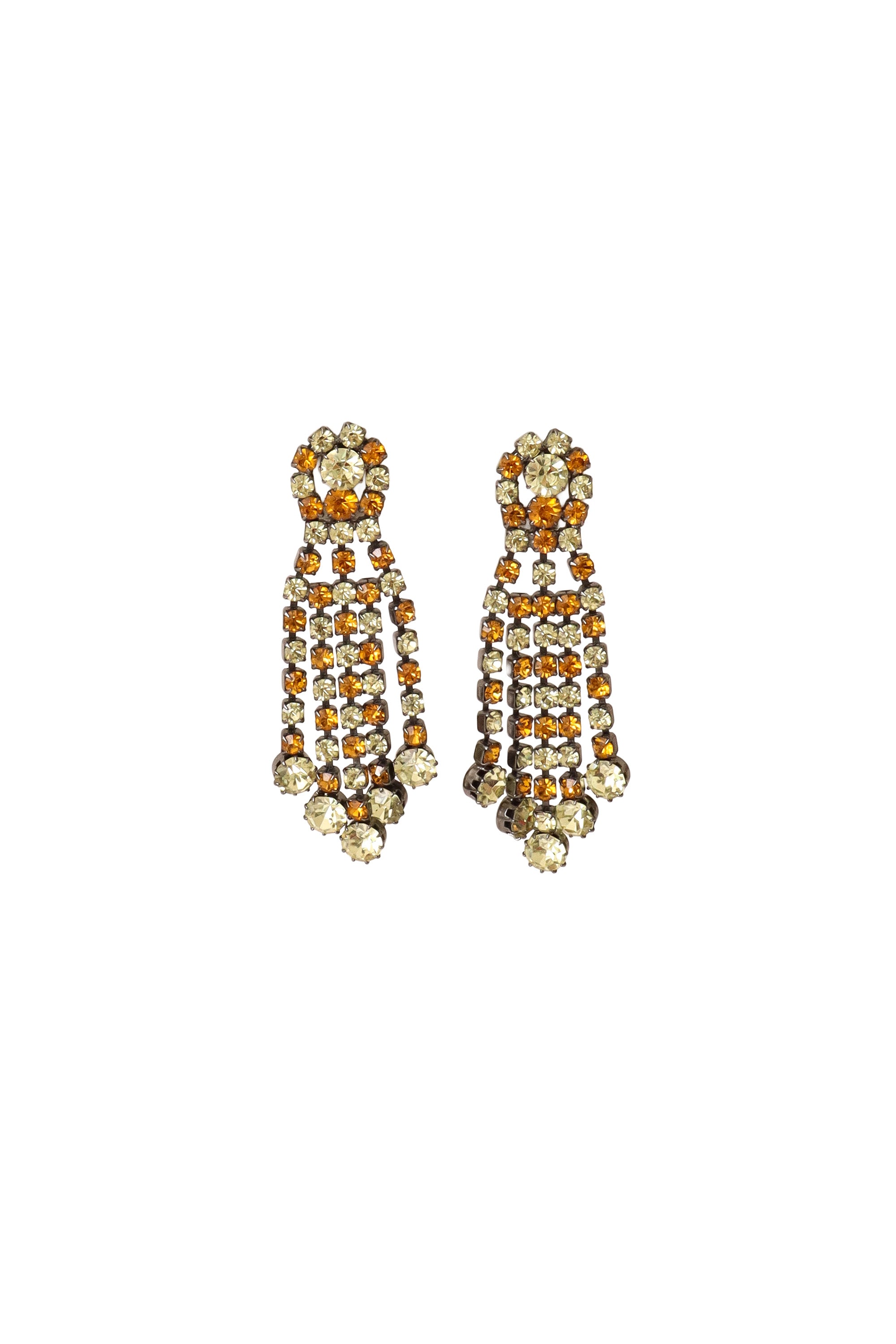 Gunmetal duo-tone crystal fringe V drop earrings @ Recess LA 