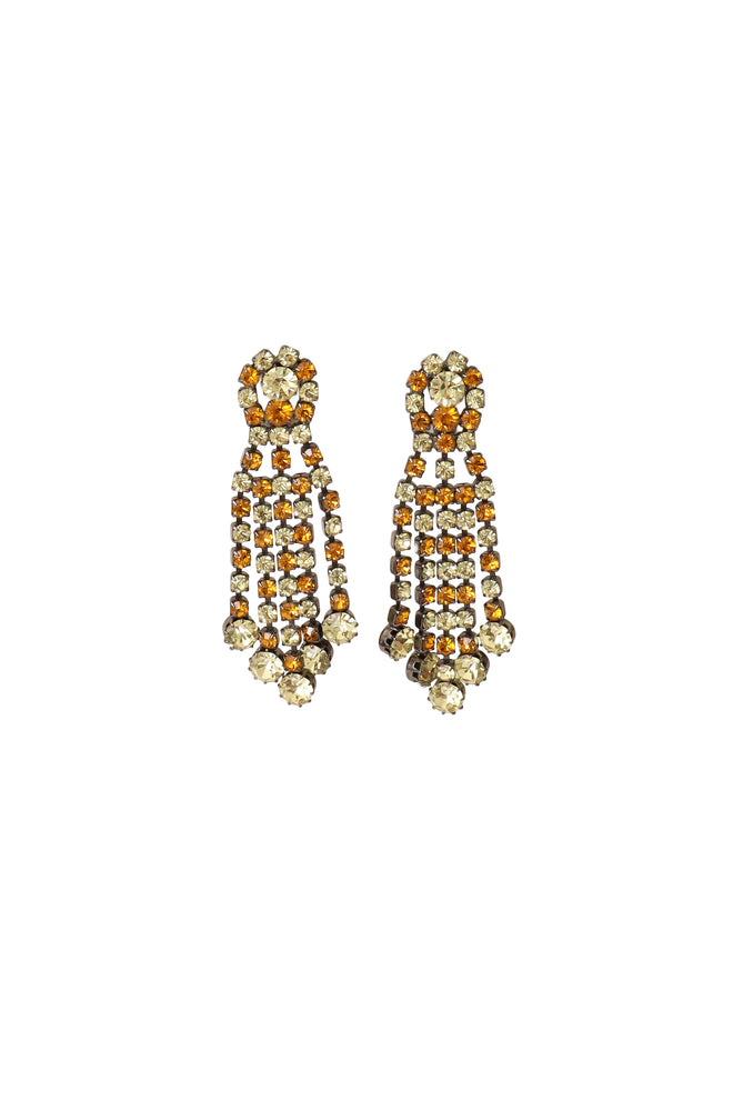 Gunmetal duo-tone crystal fringe V drop earrings @ Recess LA 