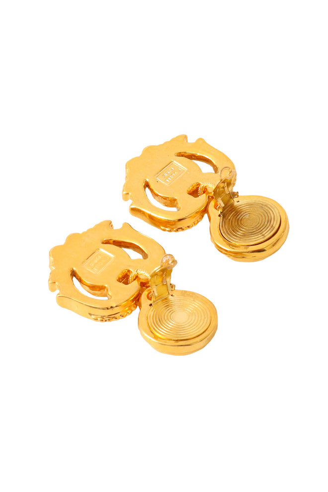 Golden flower filigree lavender crystal earrings by F. Volle backside clips open @ Recess LA 